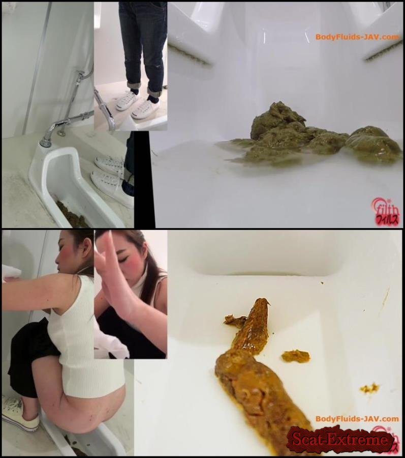 Girls defecates big shit pile in public toilet close-up. FullHD 1080p [Closeup, Defecation, Amateur shitting]