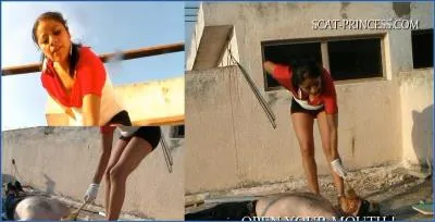 Extreme Femdom - Denise Drenches Roof with Shit and Piss in Wild